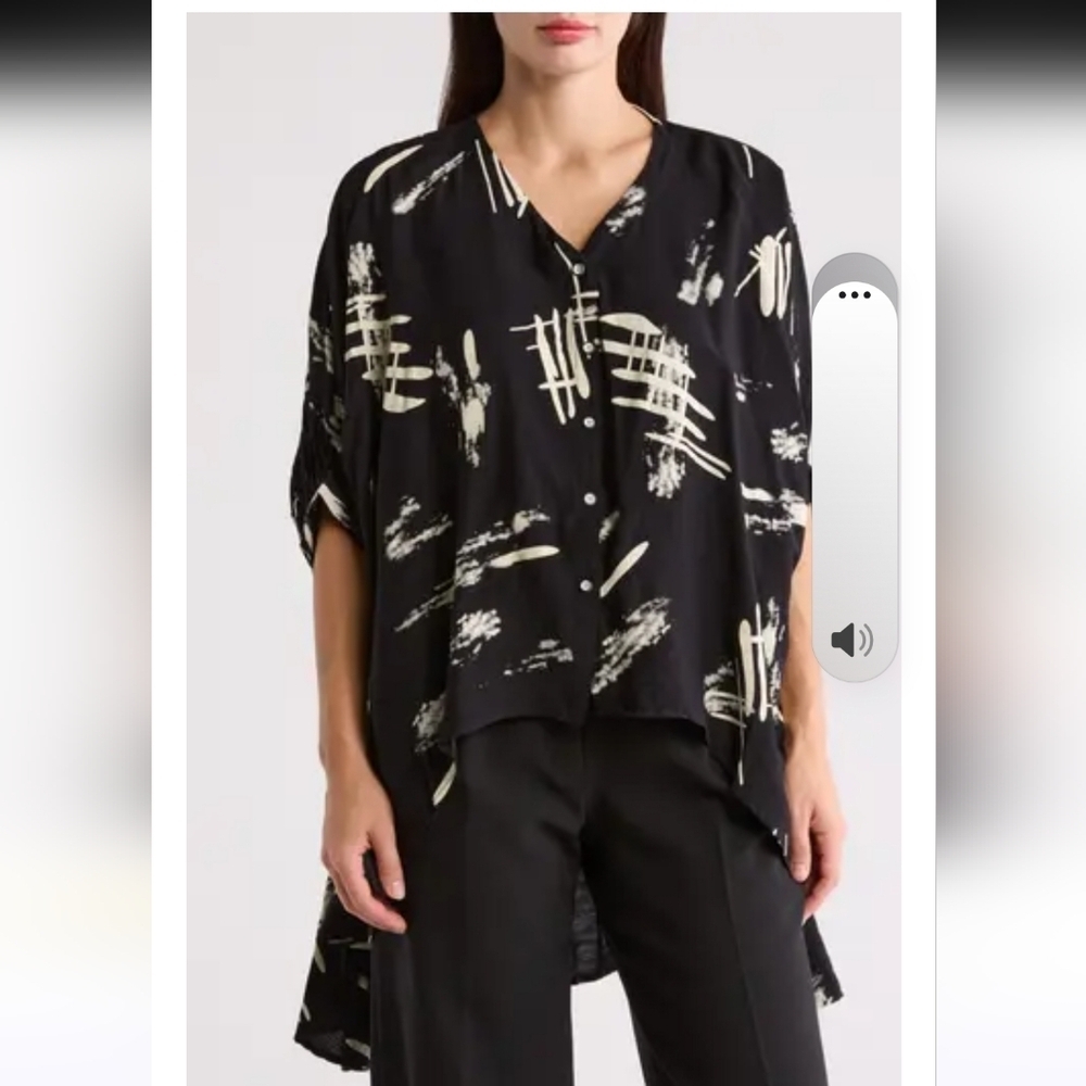 Patrizia Luca Black and White Abstract Women's Top Lagon Size 0/S{Extra Small}